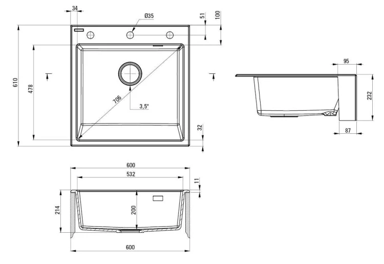 Zlewozmywak granitowy 1-komorowy Eridan Deante ZQE S10K