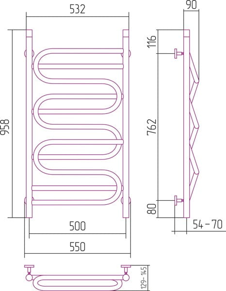 Grzejnik łazienkowy Sunerzha Elegy Verso 100x50cm stal polerowana