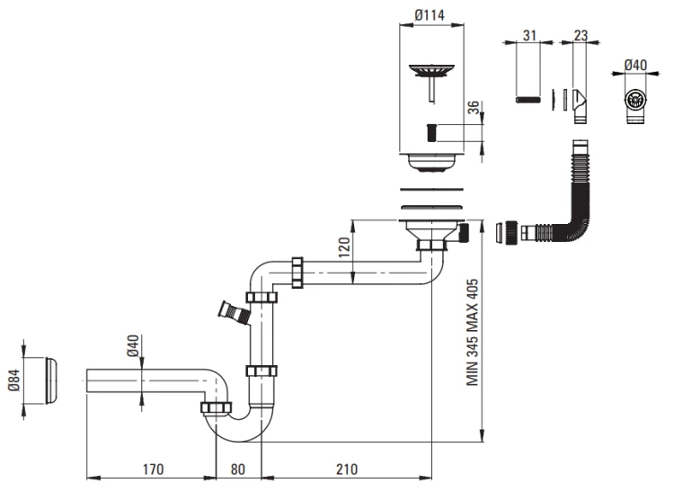 Zlewozmywak granitowy 1-komorowy podwieszany szary metalik Ella Deante