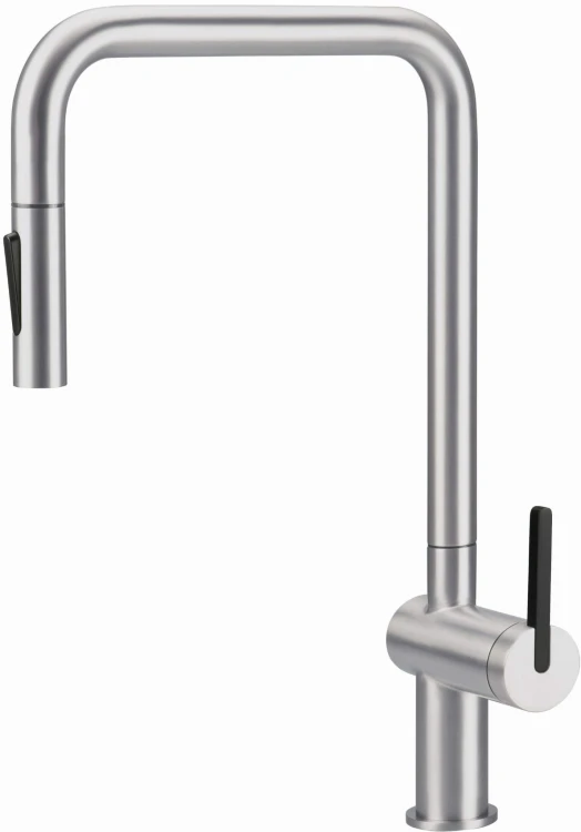 Bateria kuchenna z wyciąganą wylewką stal szczotkowana Momi Deante