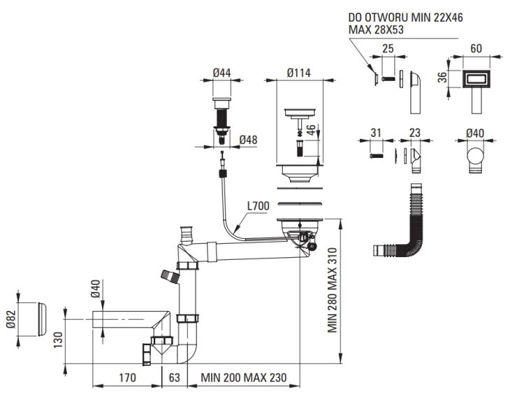 Zlewozmywak granitowy 1-komorowy grafit metalik Momi Deante