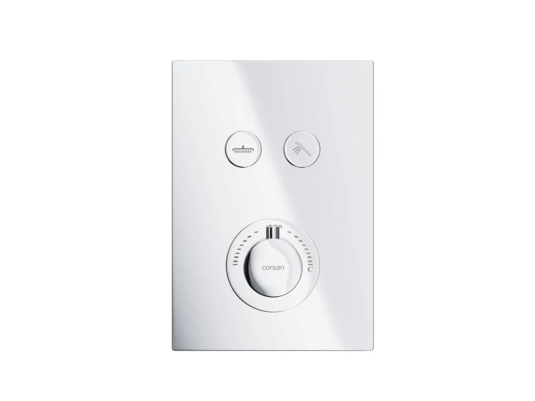 Zestaw prysznicowy podtynkowy corsan box termostat przyciskowy deszczownica 25cm chrom