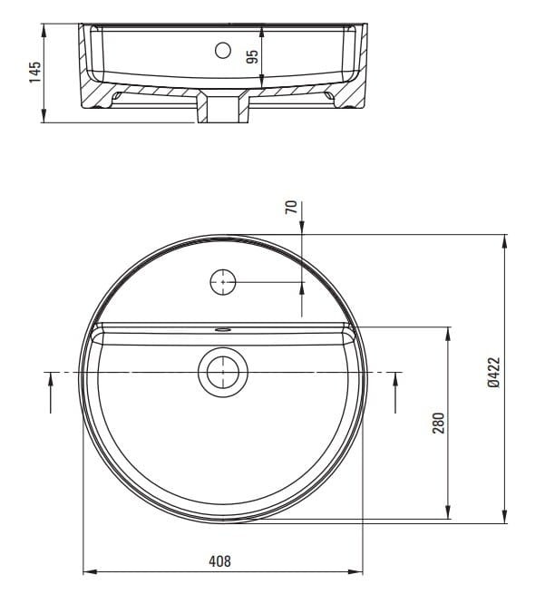 Umywalka ceramiczna nablatowa z wyspą na baterię Round Deante