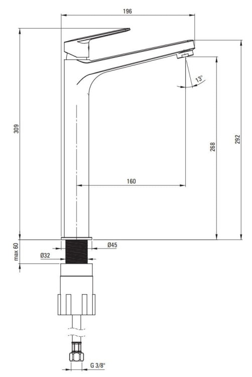 Bateria umywalkowa wysoka chrom Jasmin Deante