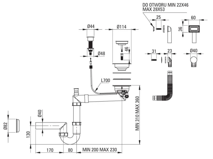 Zlewozmywak granitowy 1-komorowy z ociekaczem Eridan Deante ZQEG11B