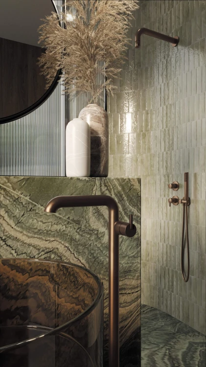 Bateria umywalkowa wolnostojąca Silia Deante szczotkowany brąz