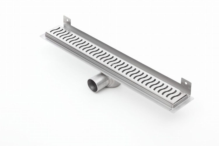 Odpływ liniowy ścienny z flanszą i metalowym syfonem Kesmet 90 cm z rusztem Wave