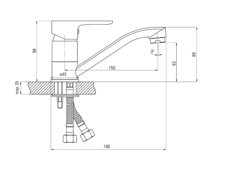 Deante Chaber Bateria umywalkowa stojąca z ruchomą wylewką