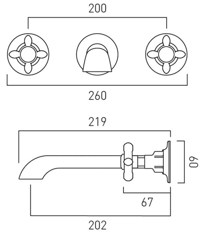 Bateria umywalkowa trzyotworowa Axbridge Cross nikiel polerowany Vado