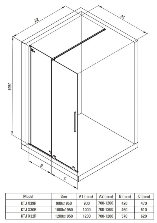 Ścianka prysznicowa walk-in przesuwna 100x195 Prizma Deante
