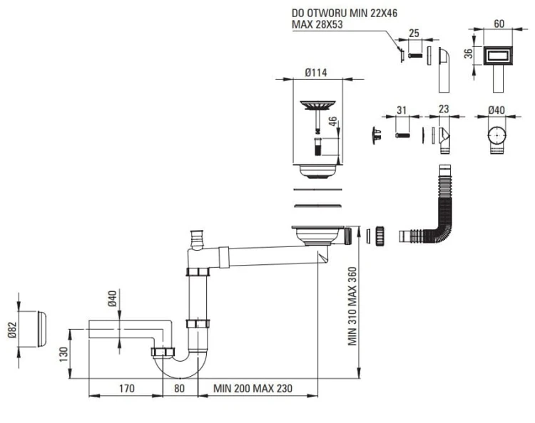 Zlewozmywak granitowy 1-komorowy podwieszany Corda Deante