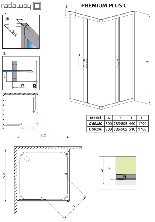 Kabina kwadratowa Radaway Premium Plus C 80x80x170 szkło przejrzyste