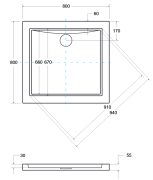 Brodzik kwadratowy biały AQUARIUS SLIMLINE 80X80X3 Besco