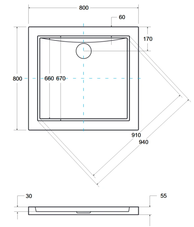 Brodzik kwadratowy biały AQUARIUS SLIMLINE 80X80X3 Besco