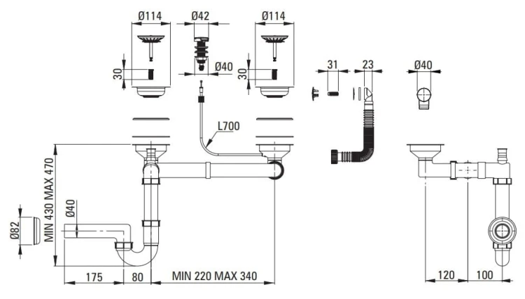 Zlewozmywak granitowy 2-komorowy z ociekaczem nero Andante Deante