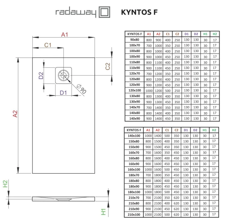 Brodzik prostokątny Kyntos F 210x90 Radaway cementowy