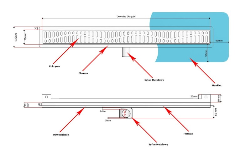 Odpływ liniowy ścienny z flanszą i metalowym syfonem Kesmet 110 cm z rusztem Stripes
