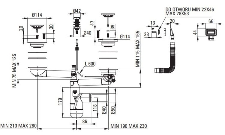 Zlewozmywak granitowy magnetyczny 2-komorowy z ociekaczem Magnetic Deante