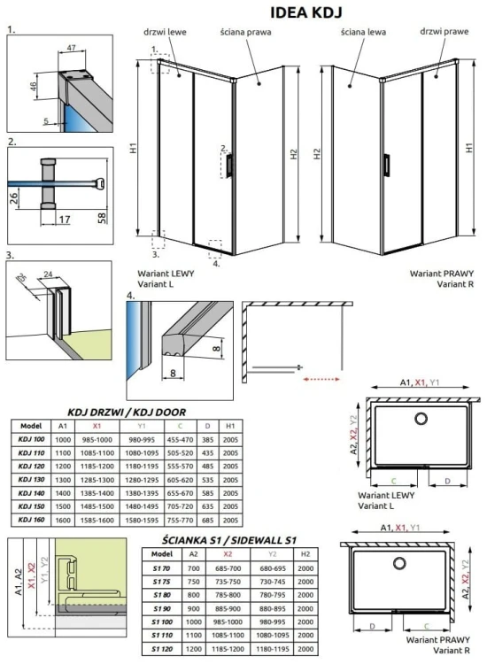 Kabina prysznicowa Idea Brushed Nickel KDJ Radaway prawa przejrzysta