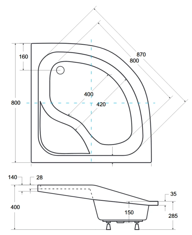 Brodzik półokrągły Besco OLIVER I-PMD 80x80x15