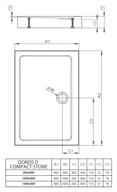 Brodzik prostokątny Radaway Doros D Compact 100x80 Stone biały
