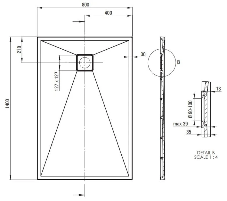 Brodzik granitowy prostokątny 140x80 alabaster Correo Deante