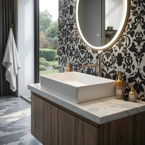 Umywalka nablatowa ango prostokątna 600x340x110 mm z korkiem złotym