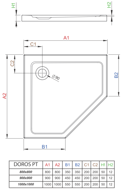 Brodzik pięciokątny Radaway Doros PT 80x80 Stone antracytowy