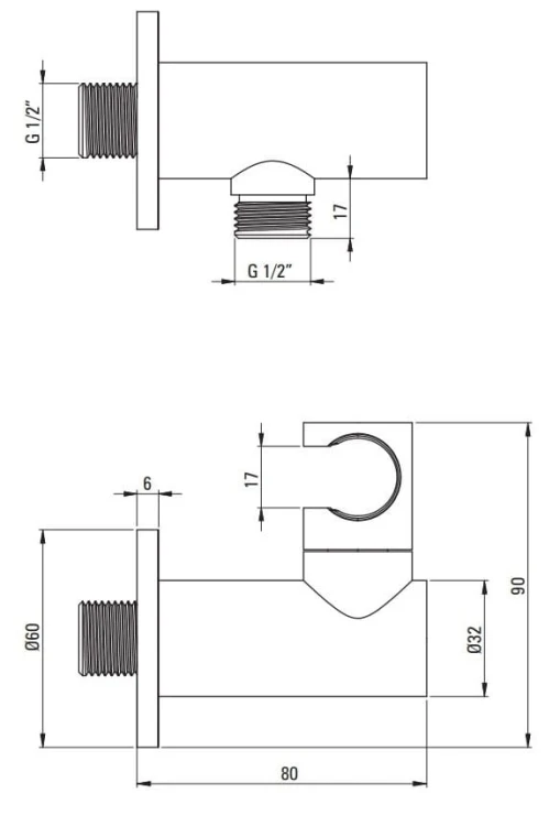 Przyłącze kątowe z uchwytem na słuchawkę mosiądz Cascada Deante