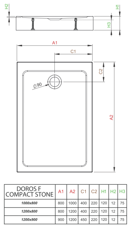 Brodzik prostokątny Radaway Doros F Compact 100x80 Stone biały