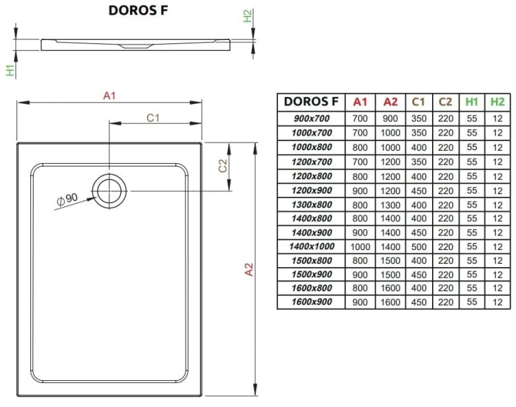Brodzik prostokątny Radaway Doros F 90x70 Stone czarny