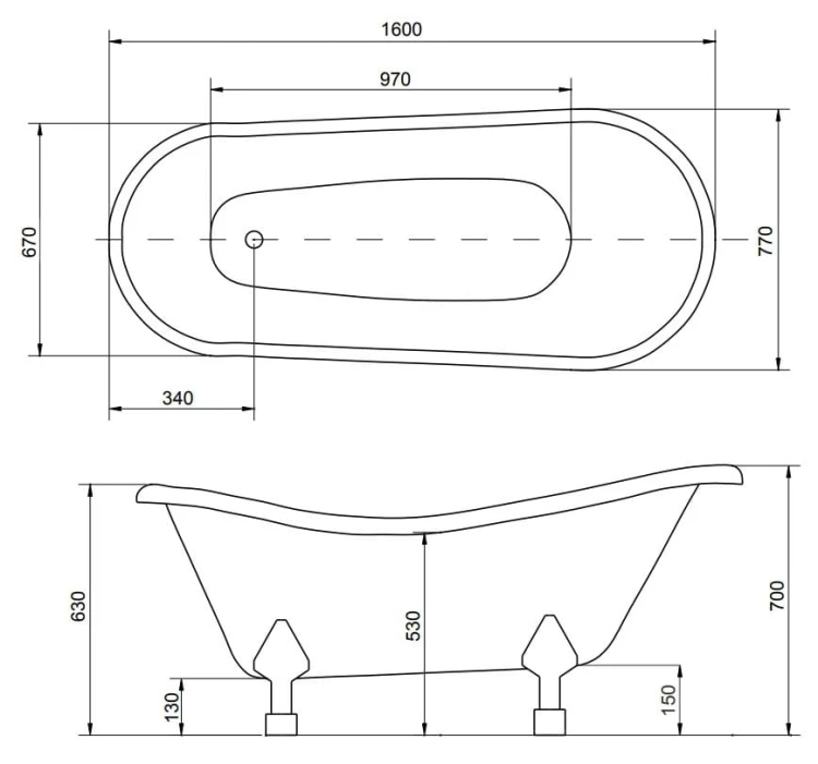 Wanna wolnostojąca Besco OTYLIA 160x77 cm łapy białe