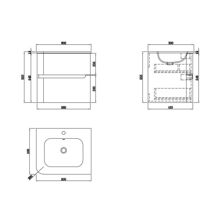 Szafka wisząca z umywalką szklaną Atlanta Black 600 Lavita