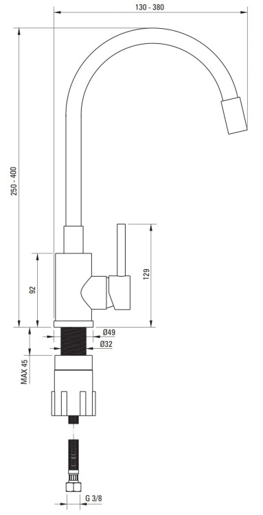 Bateria kuchenna z elastyczną wylewką Luno Deante BOC N72M