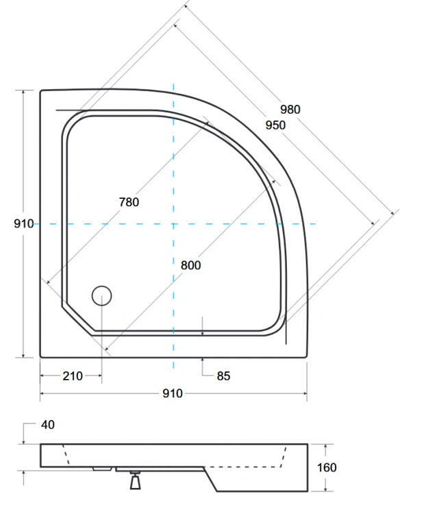 Brodzik półokrągły Besco ALEX-PMD 90x90x4