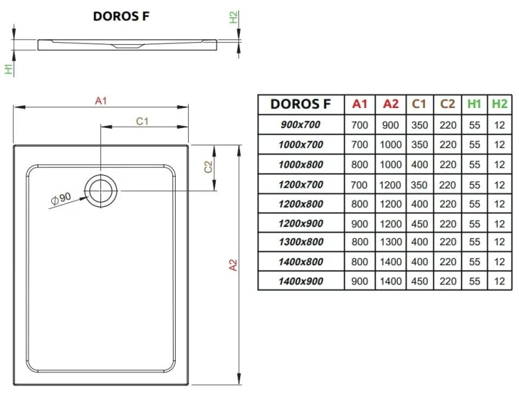 Brodzik prostokątny Radaway Doros F 130x80 Stone biały