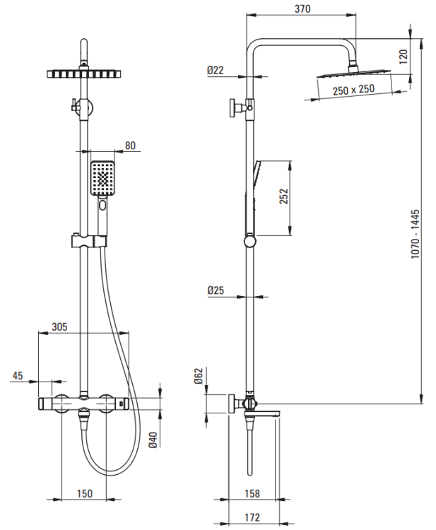 Deszczownica z baterią wannową termostatyczną biała Therm Deante