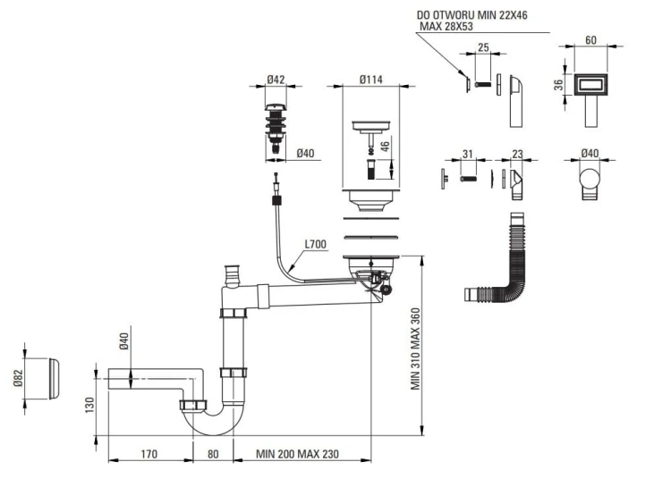 Zlewozmywak granitowy 1-komorowy z ociekaczem nero Evora Deante