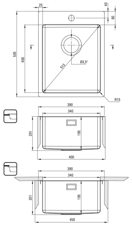 Zlewozmywak stalowy 1-komorowy Olfato Deante stal szczotkowana