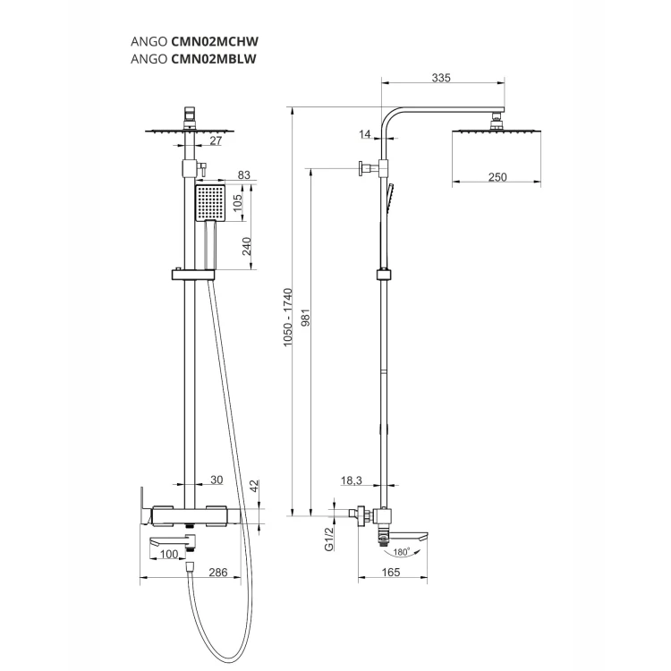 Kolumna prysznicowa corsan ango cmn02mchw