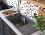 Zlewozmywak granitowy magnetyczny 1-komorowy z ociekaczem - alabaster Deante Magnetic