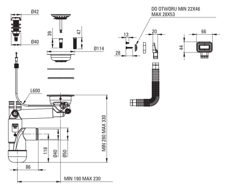 Zlewozmywak granitowy 1-komorowy z ociekaczem Eridan Deante ZQEG713