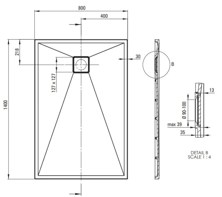 Brodzik granitowy prostokątny 140x80 antracyt metalik Correo Deante
