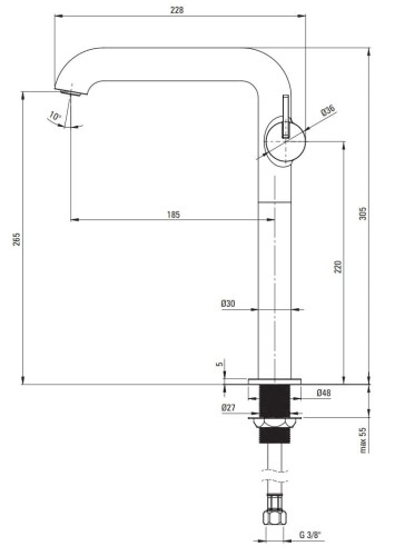 Bateria umywalkowa wysoka z prostokątną wylewką