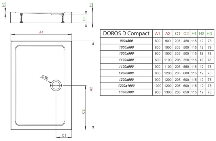 Brodzik prostokątny Radaway Doros D Compact 110x80 Stone czarny