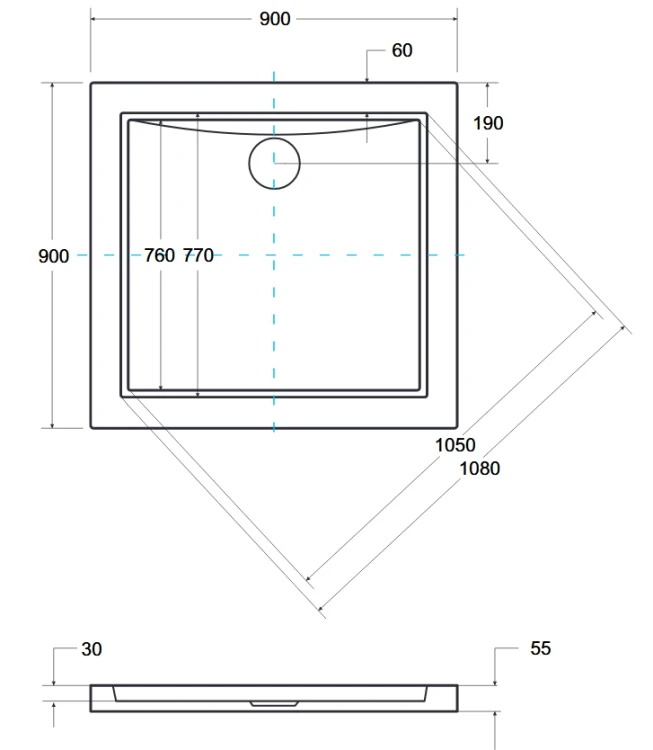 Brodzik kwadratowy biały AQUARIUS SLIMLINE 90X90X3 Besco