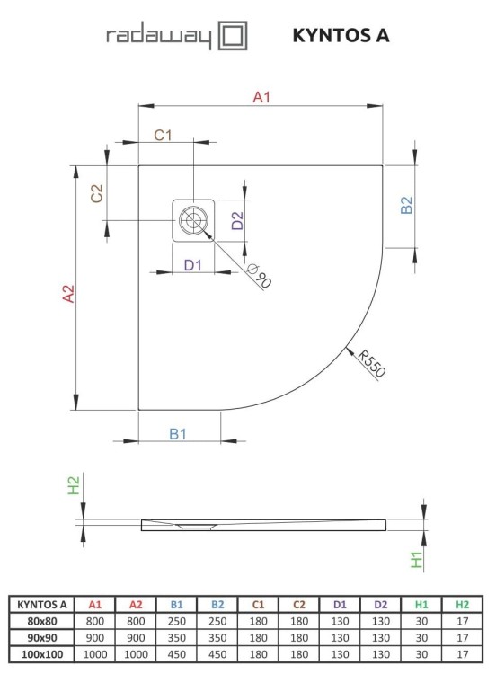 Brodzik półokrągły Kyntos A 80x80 Radaway biały