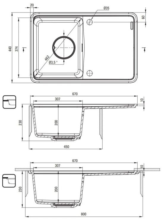 Zlewozmywak granitowy 1-komorowy z ociekaczem nero Momi Deante