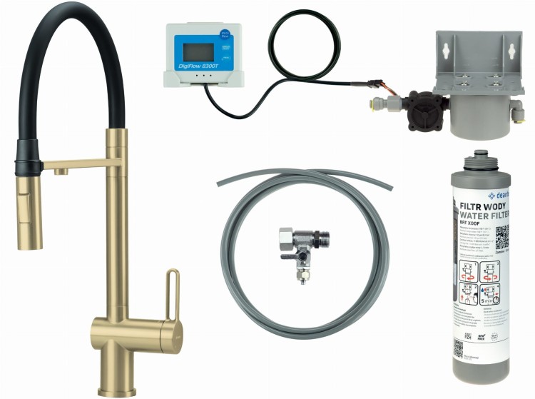 Bateria kuchenna z zestawem do filtracji wody  z elastyczną wylewką