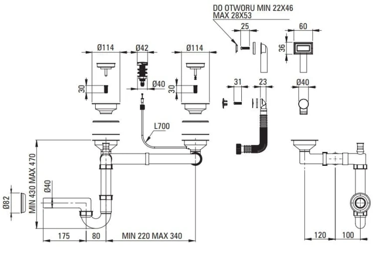 Zlewozmywak granitowy 1.5-komorowy z ociekaczem nero Andante Deante
